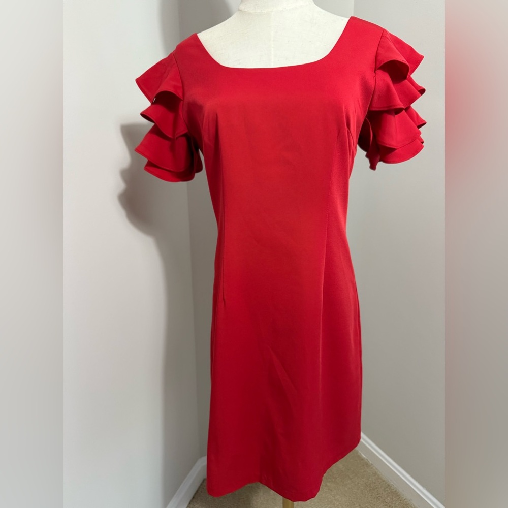 Women’s red mini dress with ruffle sleeves size medium